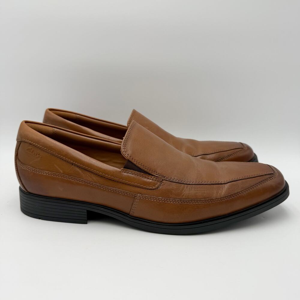 Clarks Mens Tilden Free Loafers Size 11 M EU 44.5 Dark Tan Leather Slip On EUC